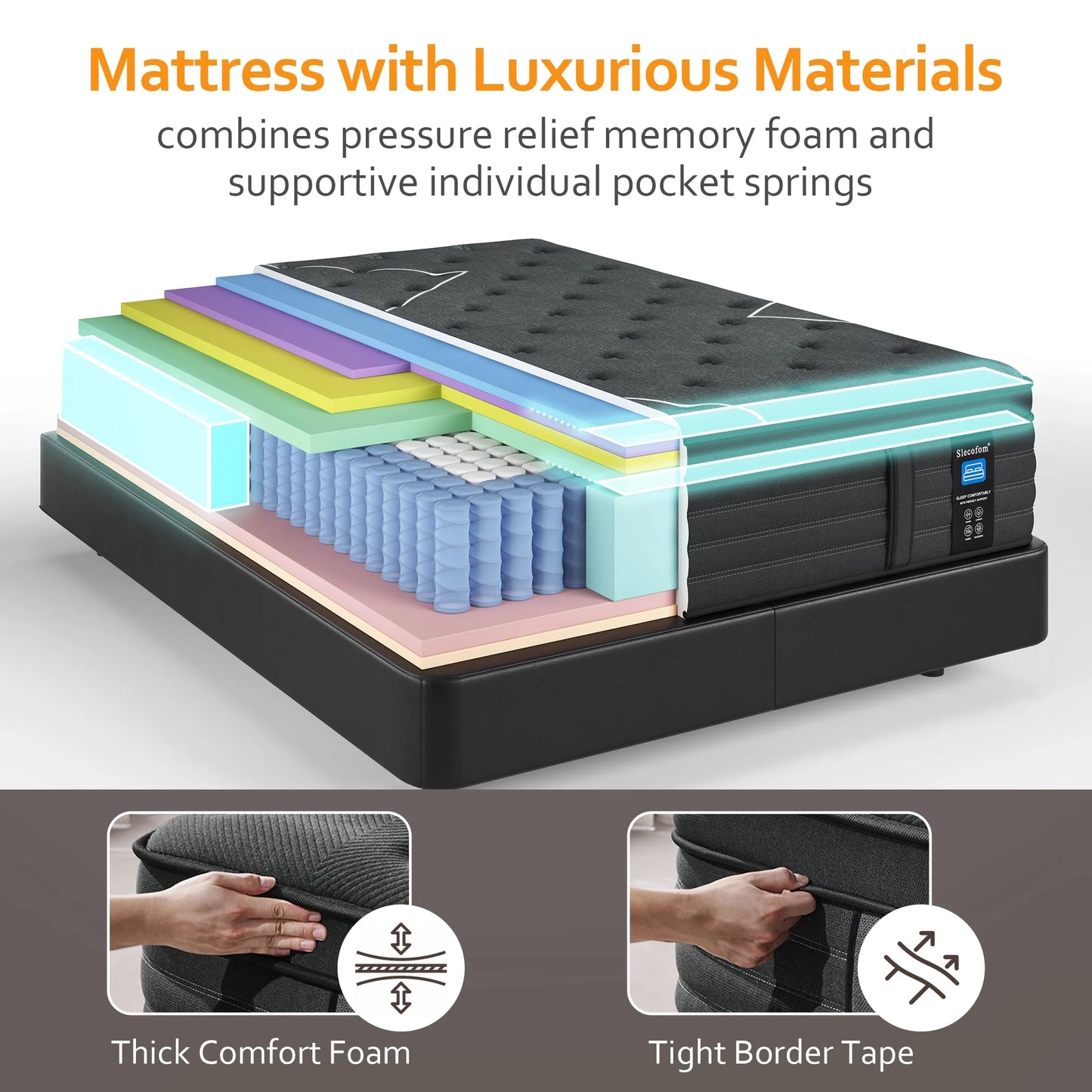 Slecofom 14 inch Firm to Extra Firm Feel Hybrid Mattress
