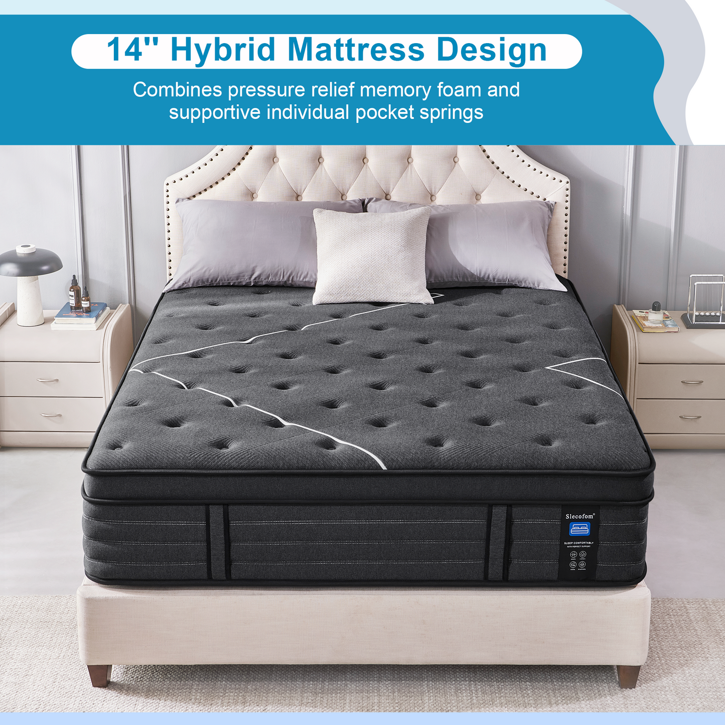 Slecofom 14 inch Firm to Extra Firm Feel Hybrid Mattress