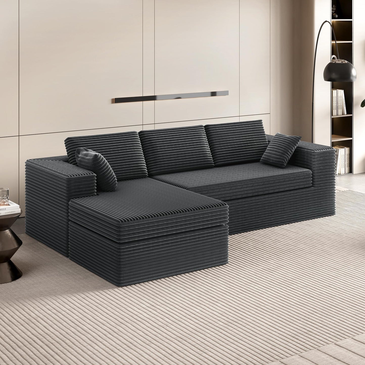L-Shape Compressed Sofa, Chaise Lounge with Cushions, No Assembly Required