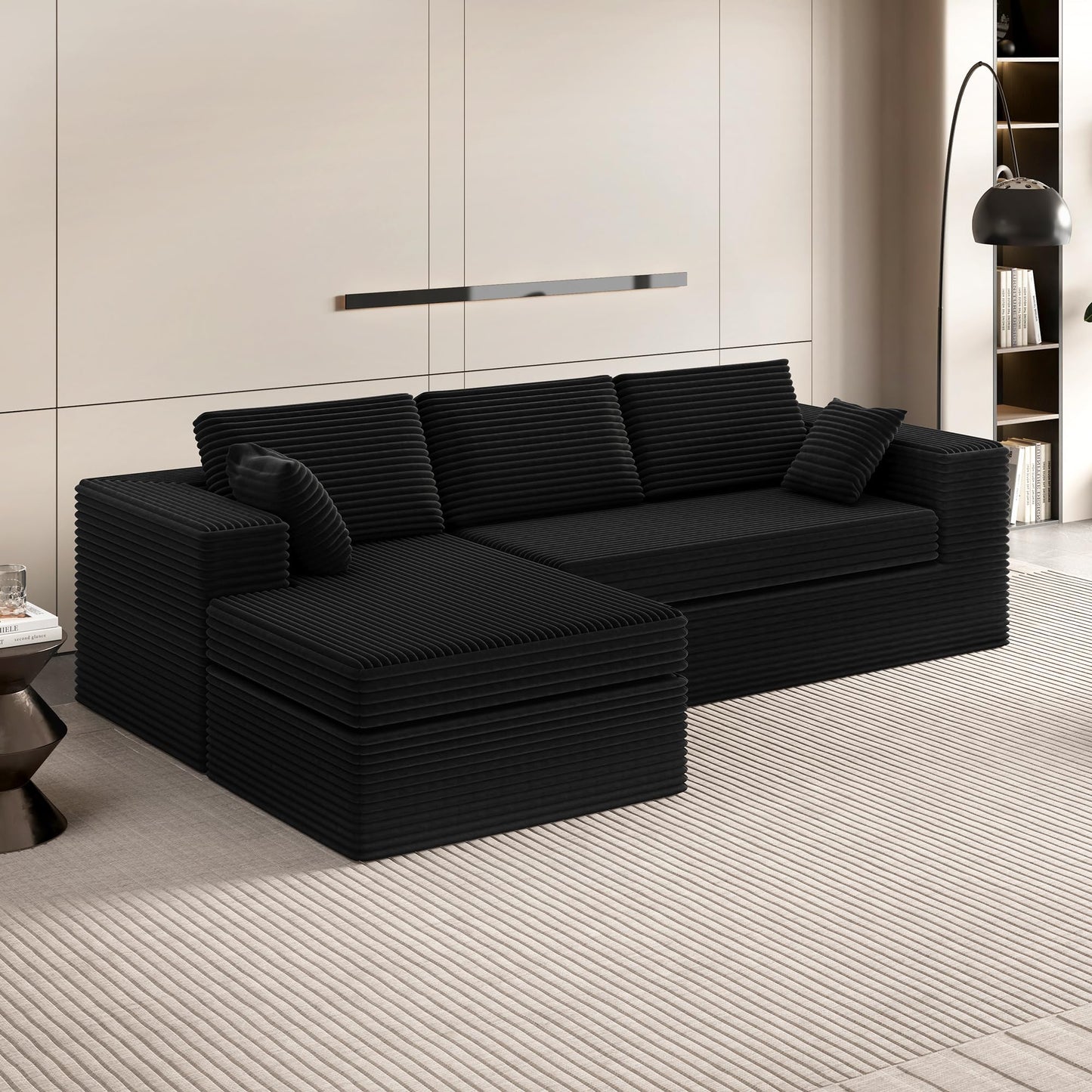 L-Shape Compressed Sofa, Chaise Lounge with Cushions, No Assembly Required