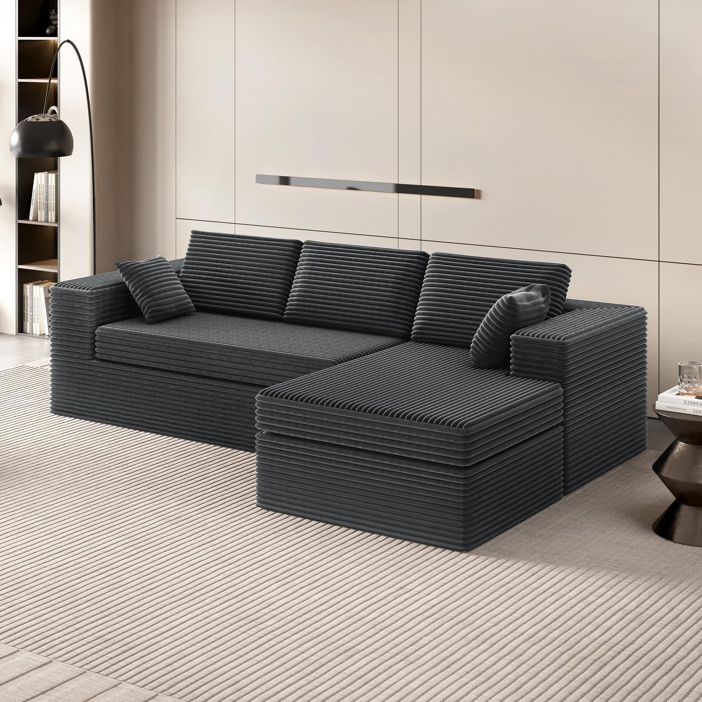 L-Shape Compressed Sofa, Chaise Lounge with Cushions, No Assembly Required