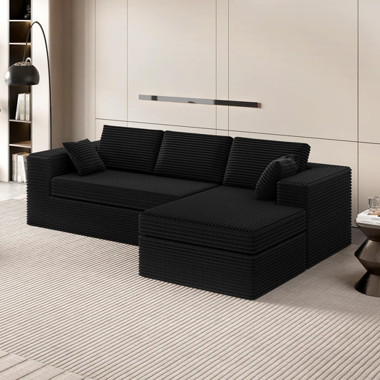 L-Shape Compressed Sofa, Chaise Lounge with Cushions, No Assembly Required