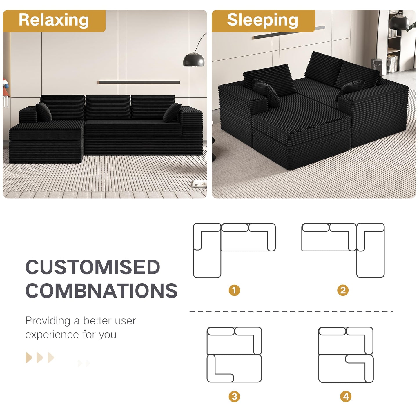 L-Shape Compressed Sofa, Chaise Lounge with Cushions, No Assembly Required