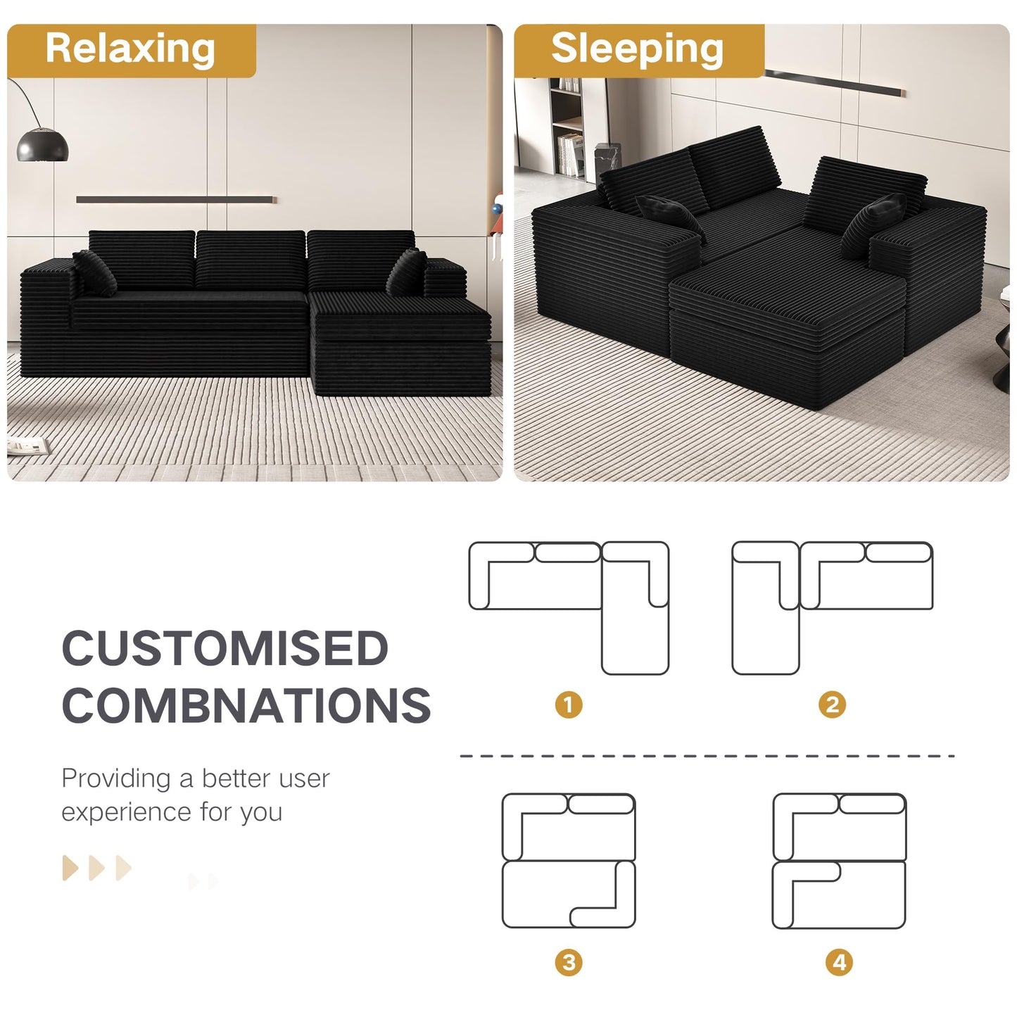 L-Shape Compressed Sofa, Chaise Lounge with Cushions, No Assembly Required